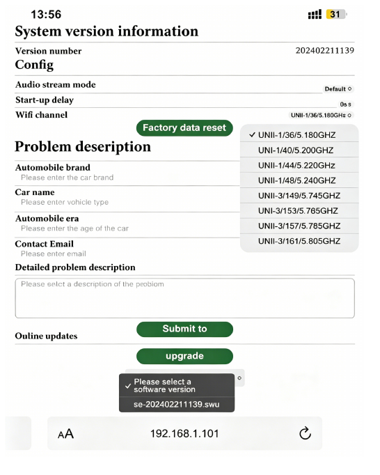 WiFi channel and update settings
