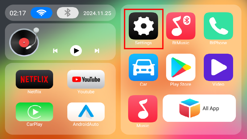 Settings app highlighted